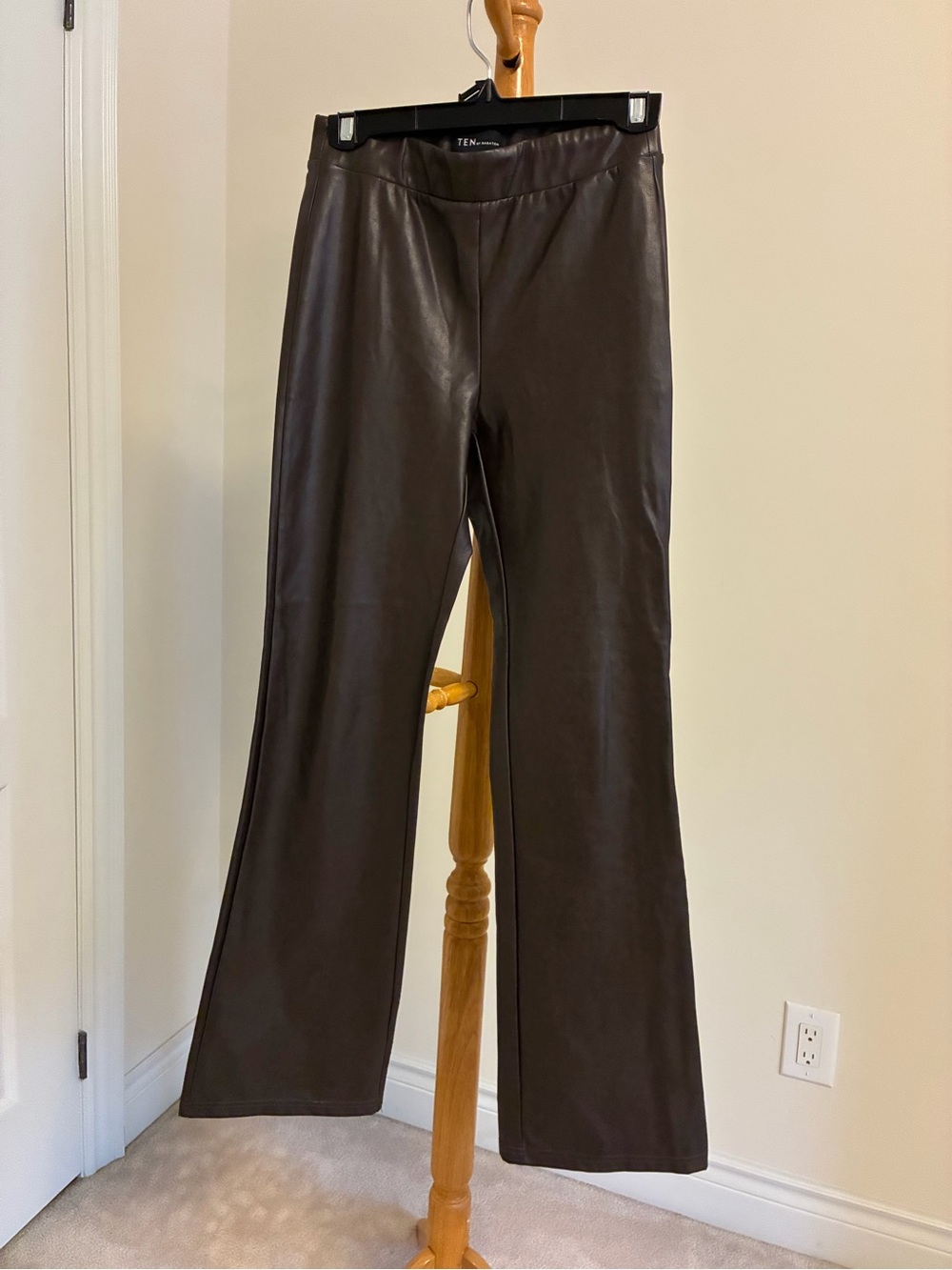 Aritzia Dark Brown Faux Leather Boot-Cut Pants